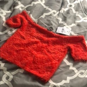 Orange fuzzy crop top